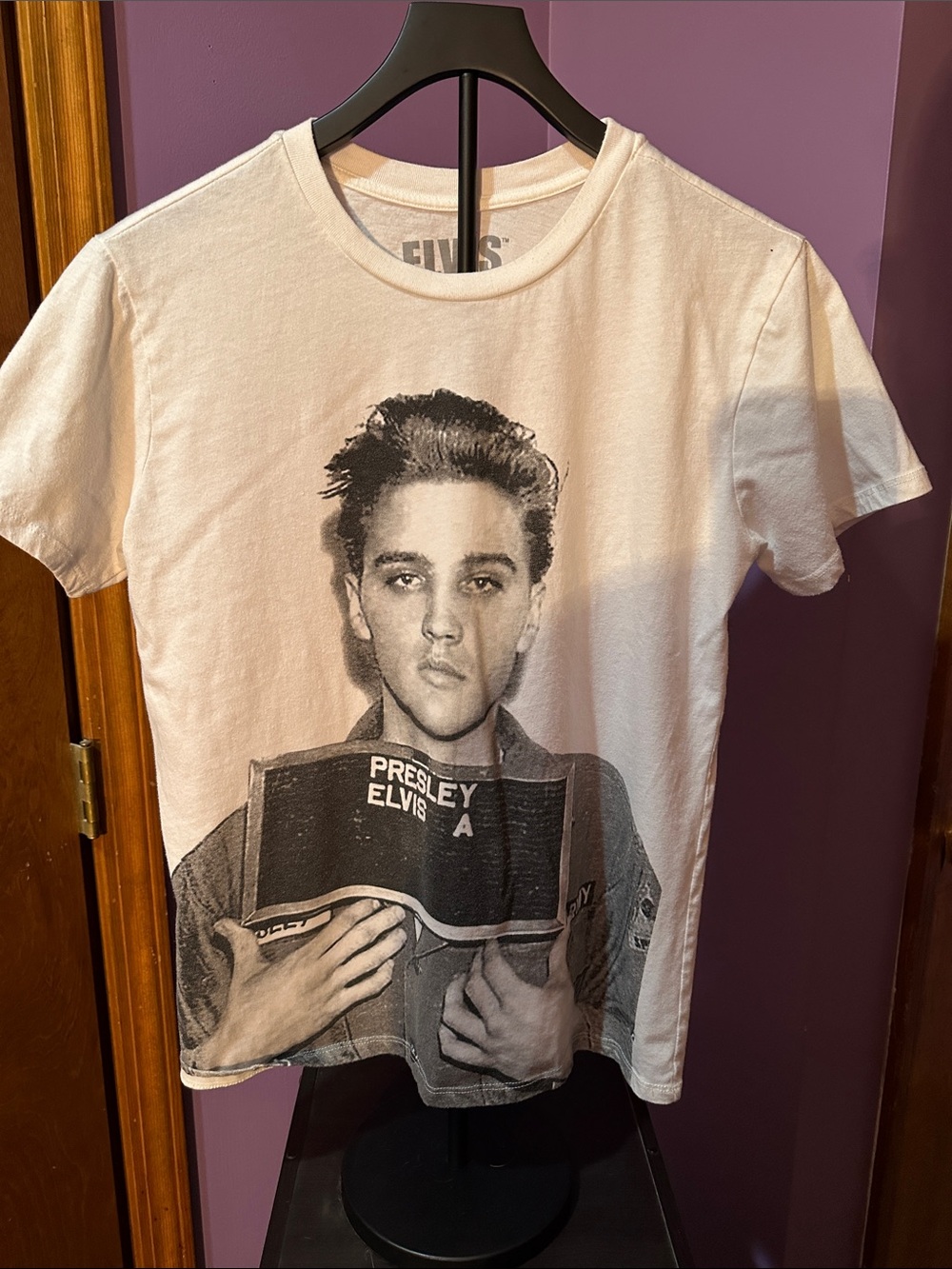 White Short-Sleeve Graphic Tee with Black Photo Print